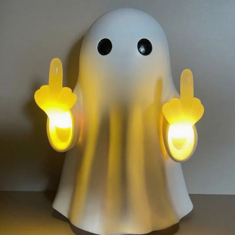 White plastic ghost statue night lamp with cute design measuring 19.85 cm tall for Halloween decoration