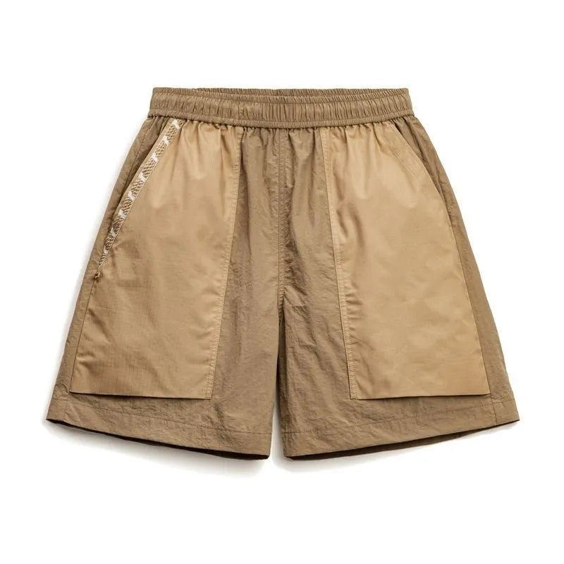 Men's khaki quick-drying polyester shorts, straight leg, fifth length, large pocket, sizes S to 2XL
