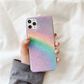 Rainbow gradient striped iPhone case made from flexible TPU material with protective shell design