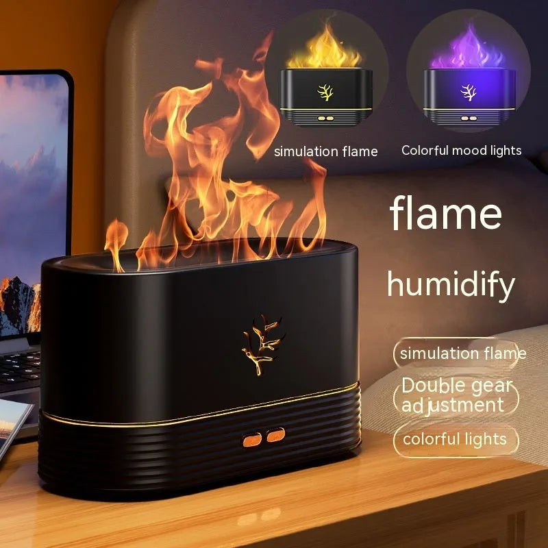 Square white LED flame humidifier and essential oil diffuser with mist and red fire effect.