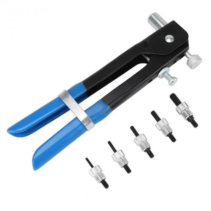 Alloy steel manual riveter nut set with handle, nosepiece, and a case of rivet nuts for the 86PC or 106PC kit.