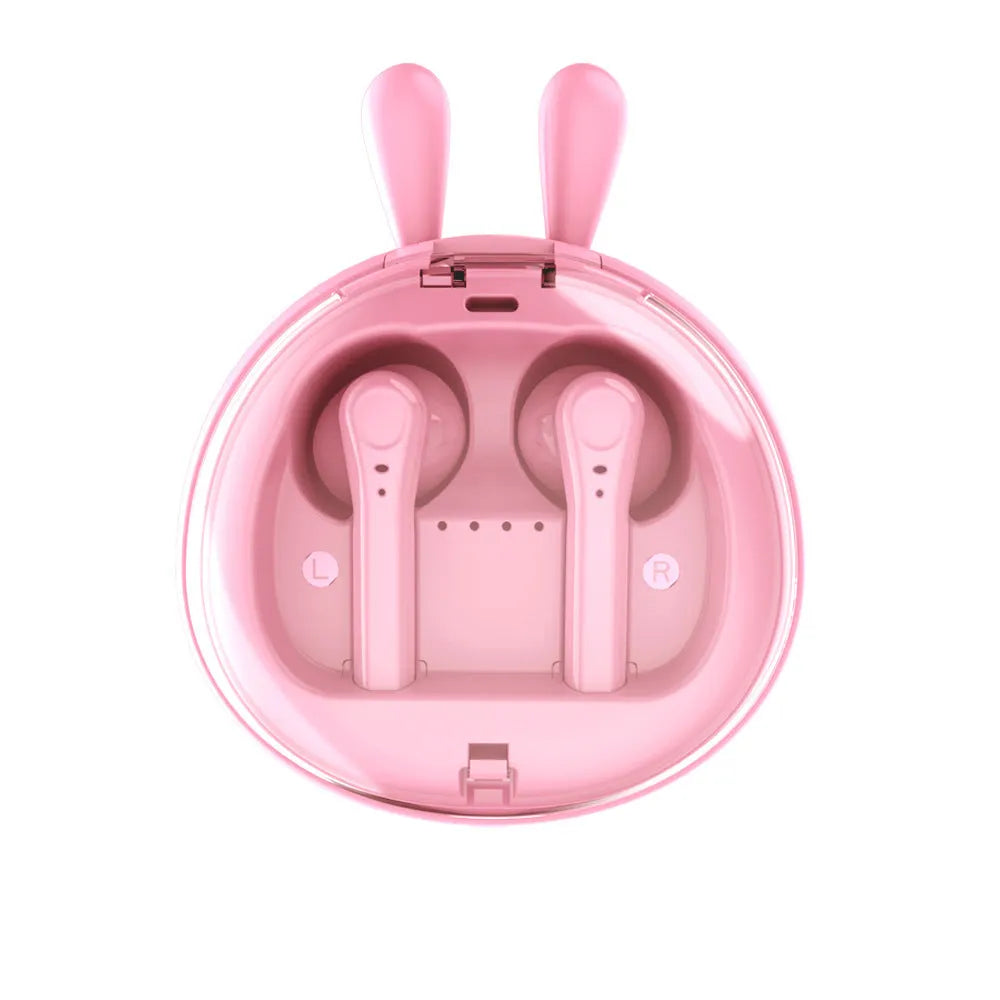 Red TWS wireless Bluetooth headset with in-ear design showing compact size