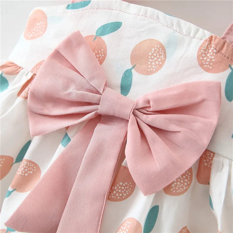 Baby girl thin cotton princess dress romper in pink with ruffled straps size 70-100cm