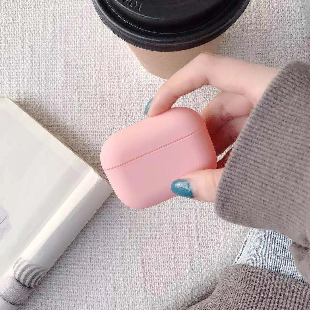 Plastic protective case for AirPods Pro in multiple colour options including light blue and grass green.