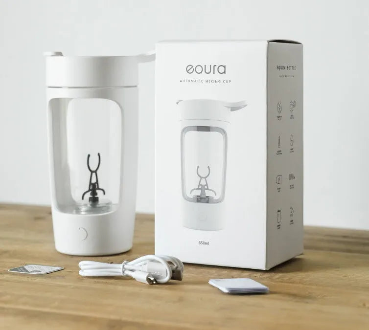 Portable USB rechargeable blender cup in blue colour showing cup and motor lid