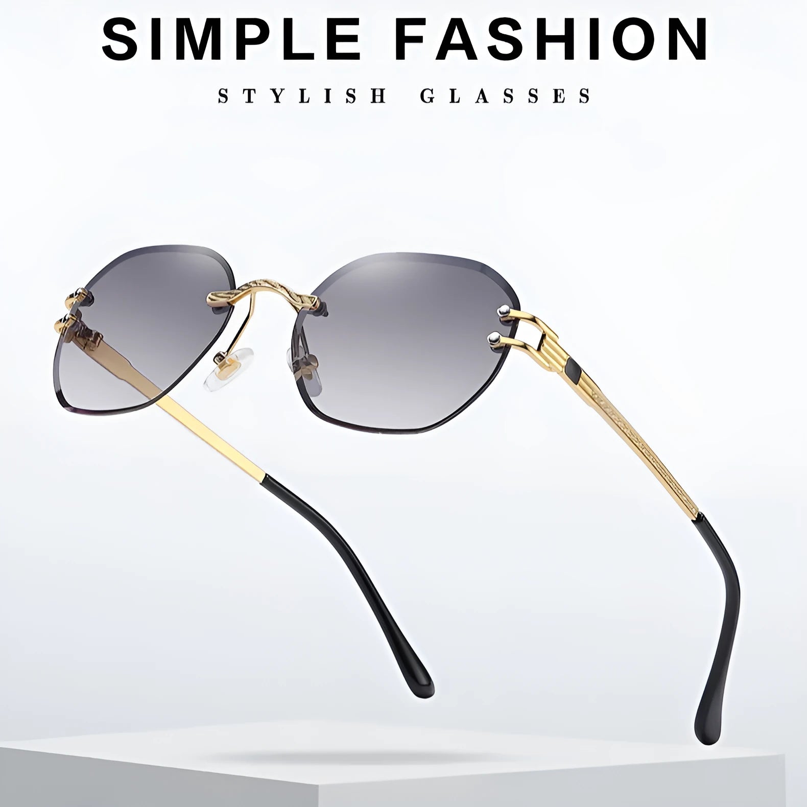Gold metal frame sunglasses with ocean blue gradient lenses and PC material construction