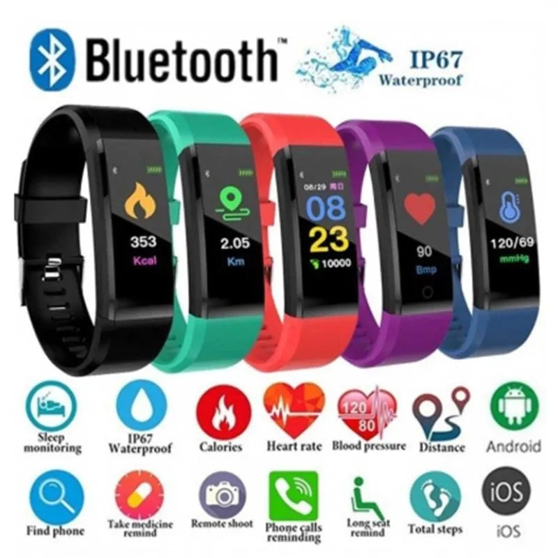Screen Smart 115plus wristband heart rate monitor fitness tracker with colour LED display and touch screen, black TPU strap