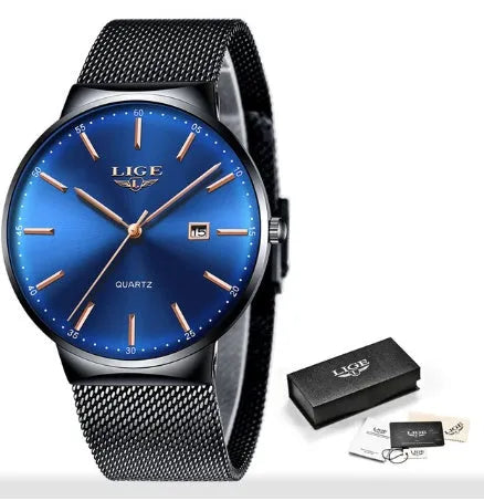 Men's stainless steel wristwatch with 40mm dial and leather strap