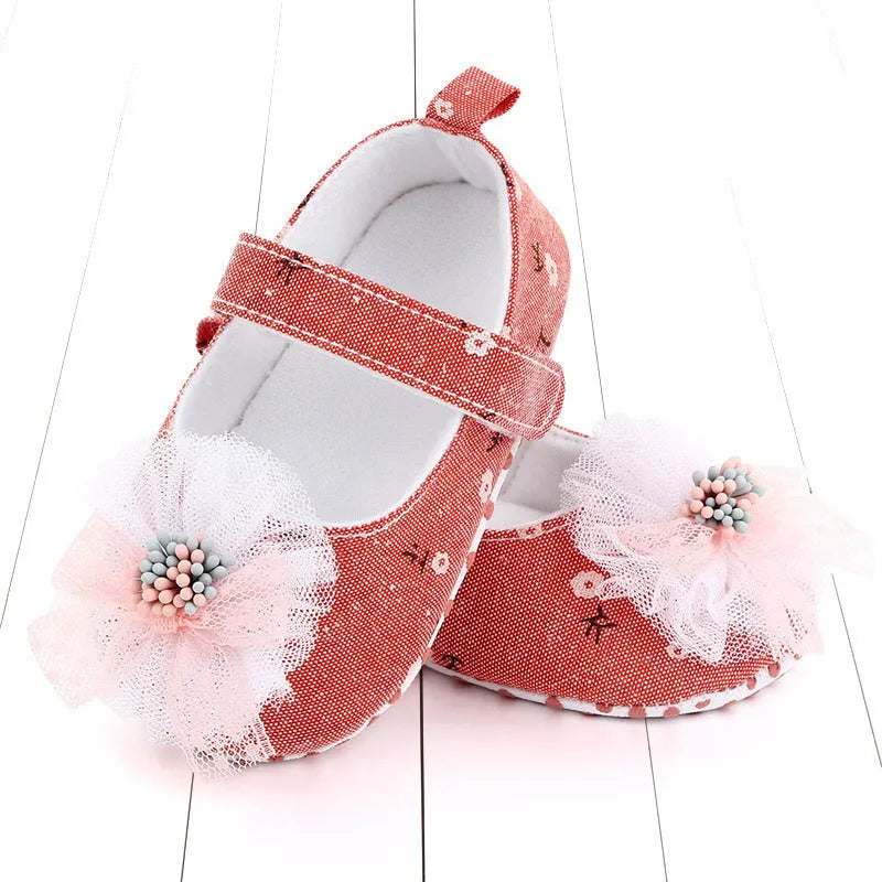 Baby princess soft sole cotton shoes in blue with Velcro fastening for toddlers