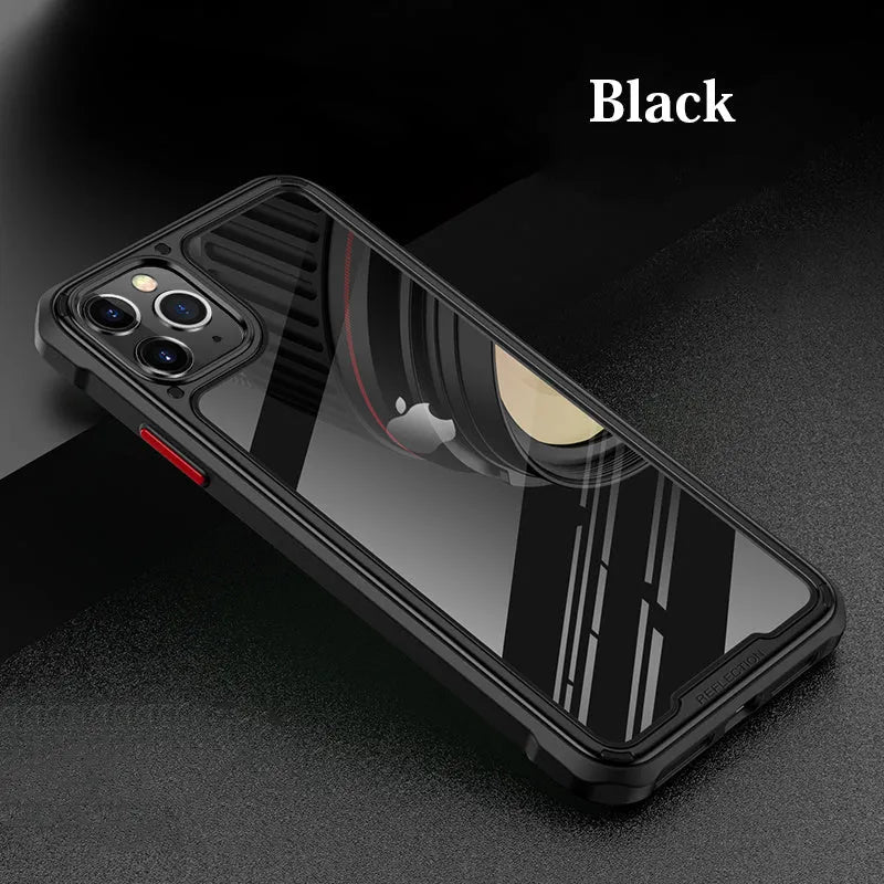 Transparent iPhone 11 case in six colour options showing TPU and PU construction