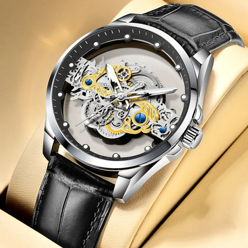 Double-sided skeleton automatic watch 40mm stainless steel luminous tourbillon business wristwatch