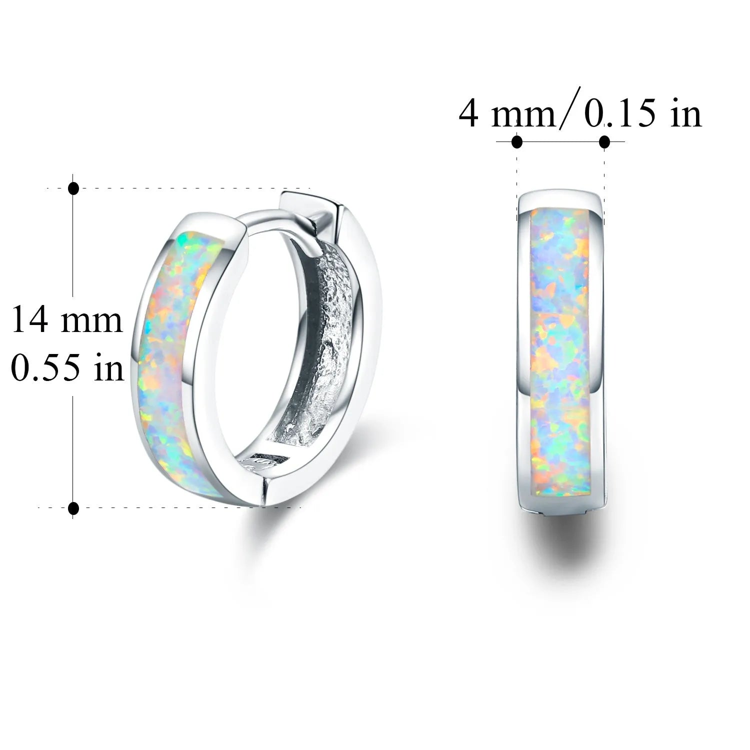 Hinged hug opal earrings in 925 sterling silver hoops for women white gold plated finish
