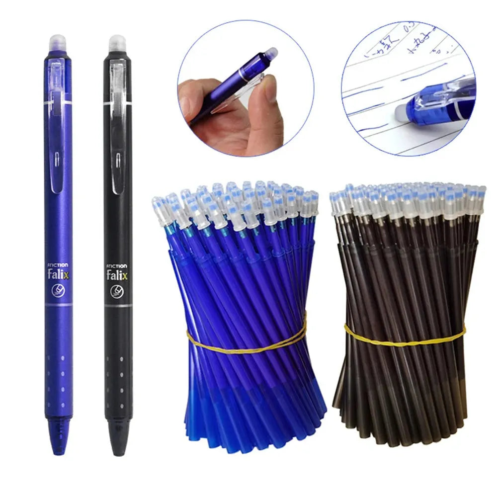 Blue retractable gel pen with 0.5mm stainless steel tip and erasable ink cartridge