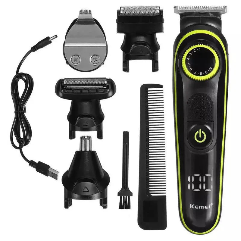Black KM696 USB rechargeable electric hair clipper with stainless steel blades and cleaning brush