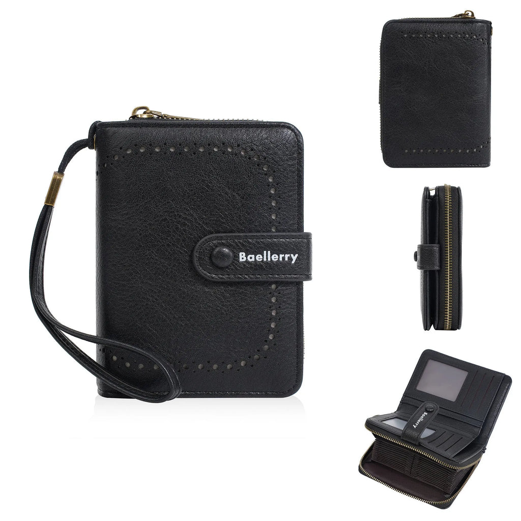 Women's PU leather zipper coin purse in multiple colour options showing card and coin storage compartments