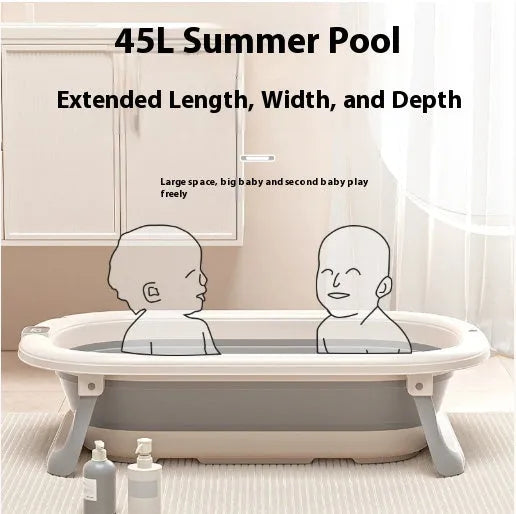 Home intelligent constant temperature large capacity baby folding bathtub in volcanic ash with digital temperature display