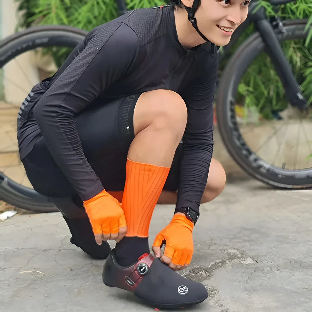 Pair of athletic socks for cycling and running in a chemical fibre blend, shown in one of six available colours.