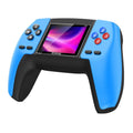 Double handle retro TV game console in blue with AV and USB cables on a white background