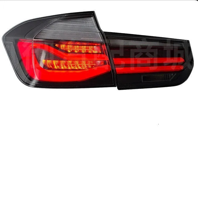 BMW 3 Series modified tail light assembly with LED streamer steering in red or smoked black finish