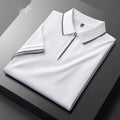 Men's slim fit lapel top in cotton blend fabric with short sleeves