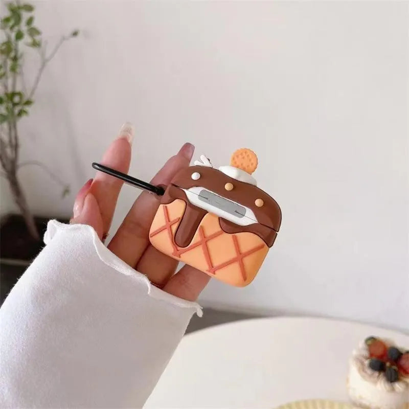 Chocolate cream cake silicone earphone case for AirPods with retro hook style