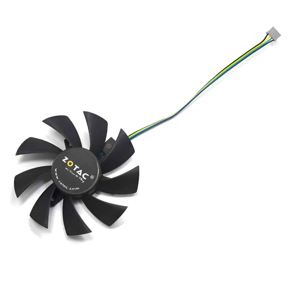 Black square 85mm computer cooling fan with four blades and a 4-pin power cable connector