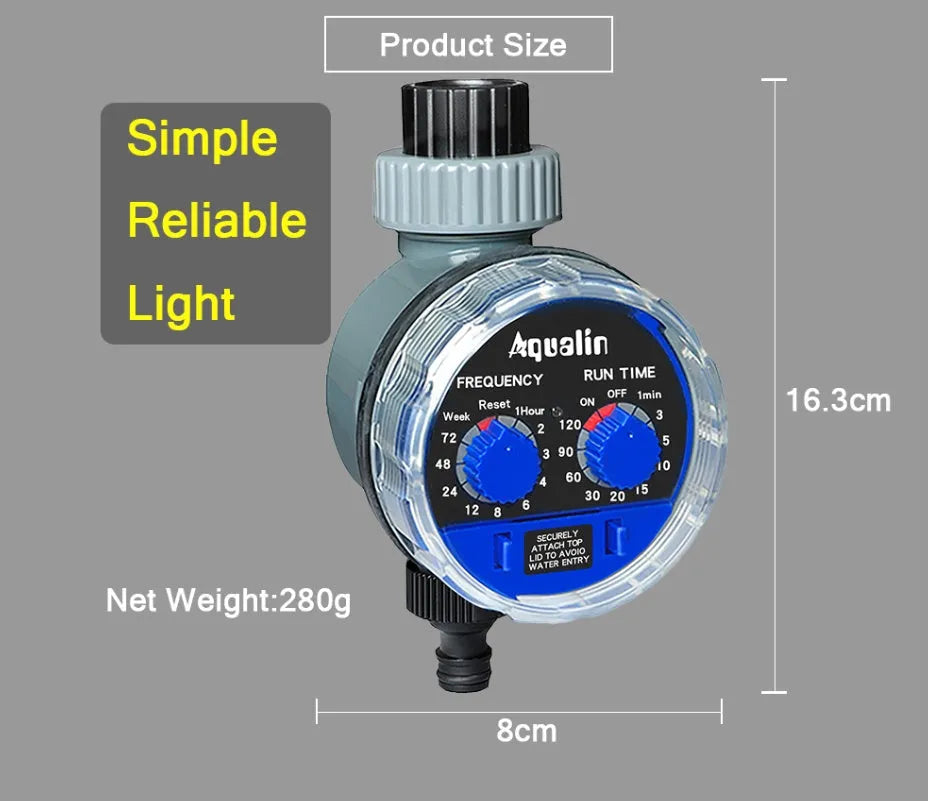 Automatic watering timer device with ball valve for garden faucet connection