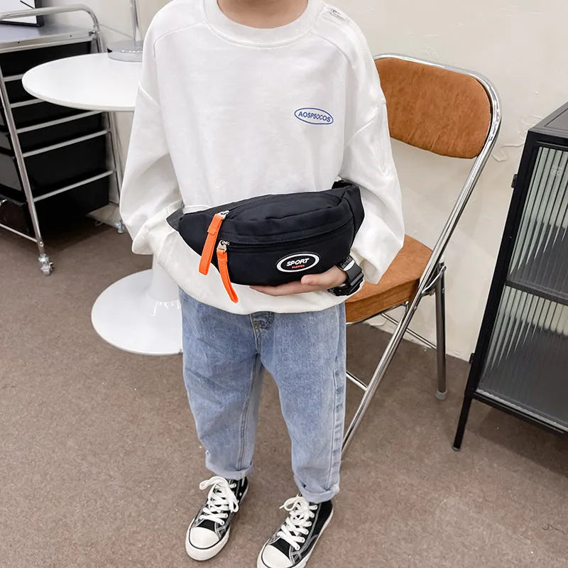 Fashion unisex kids crossbody sling bag in nylon with letter pattern, five colour options