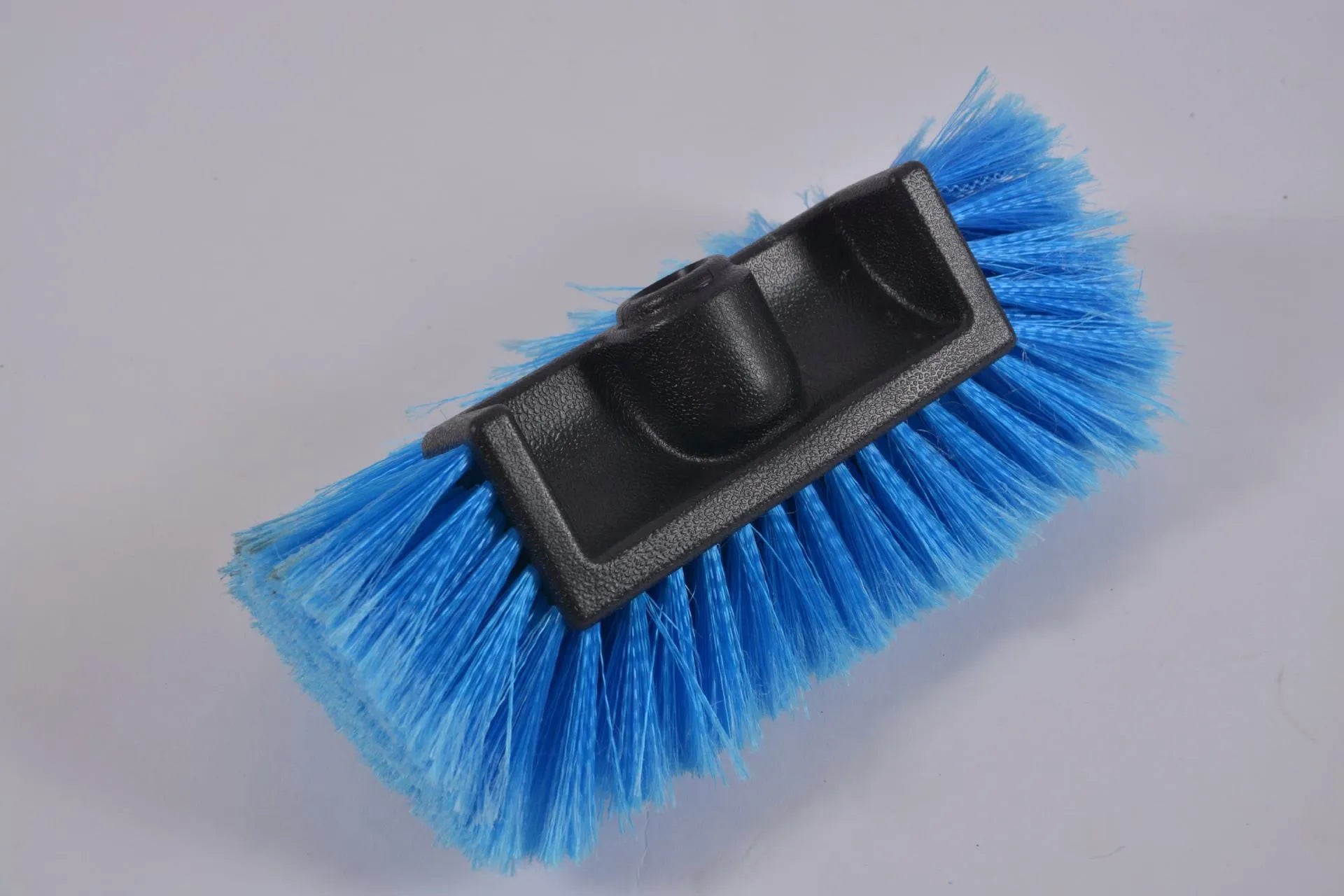 Yellow portable car wash brush with removable flow-through head and four-section adjustable rod