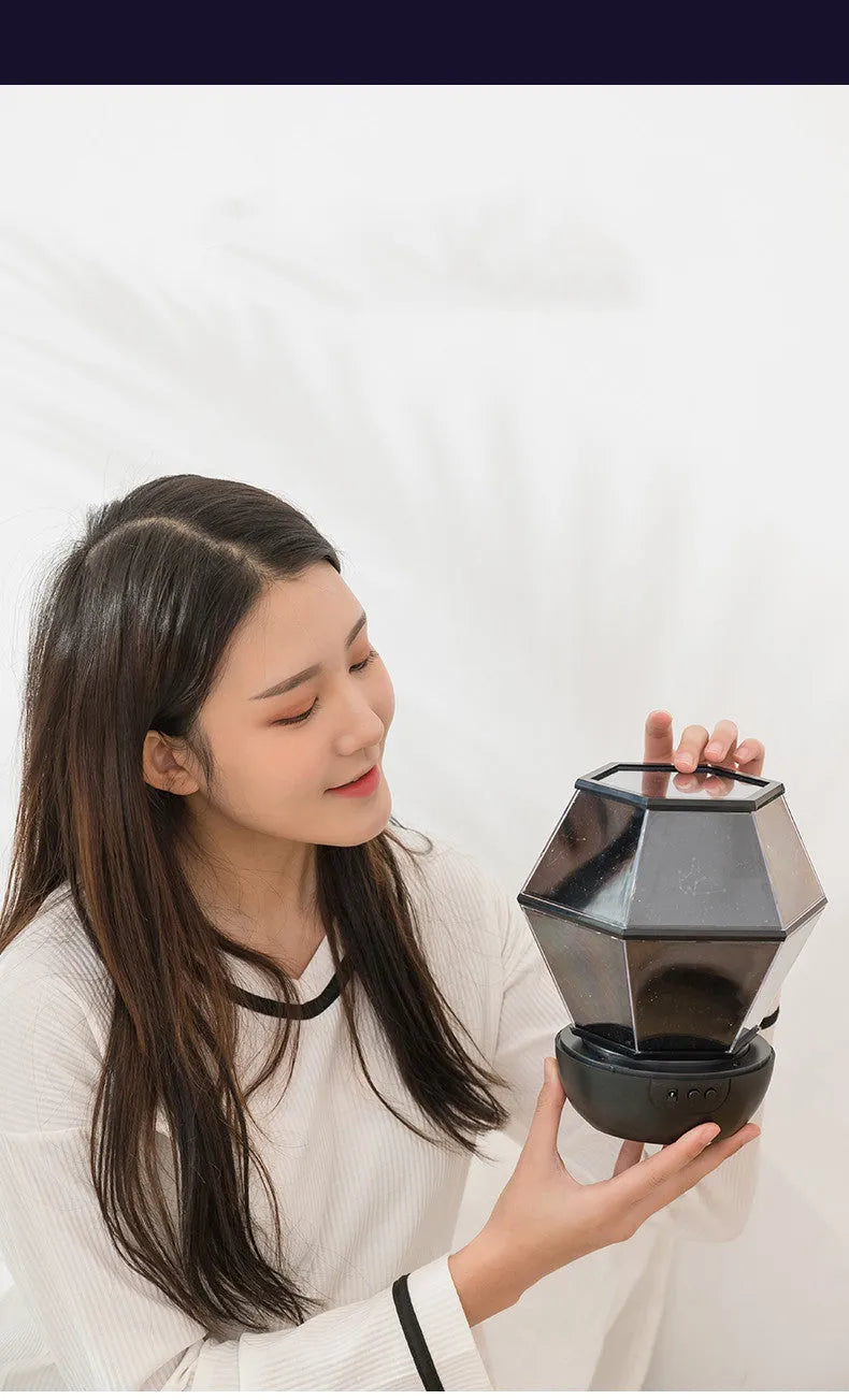 Children's rotating stars LED night light with three-colour dreamlike starlight effects for bedroom use