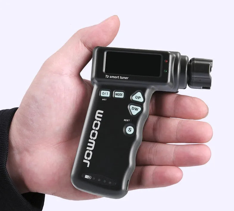 Black and white smart guitar tuner with colour LCD display and string winder function
