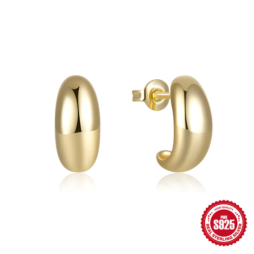 925 sterling silver C-shaped geometric ring stud earrings in gold or white gold finish