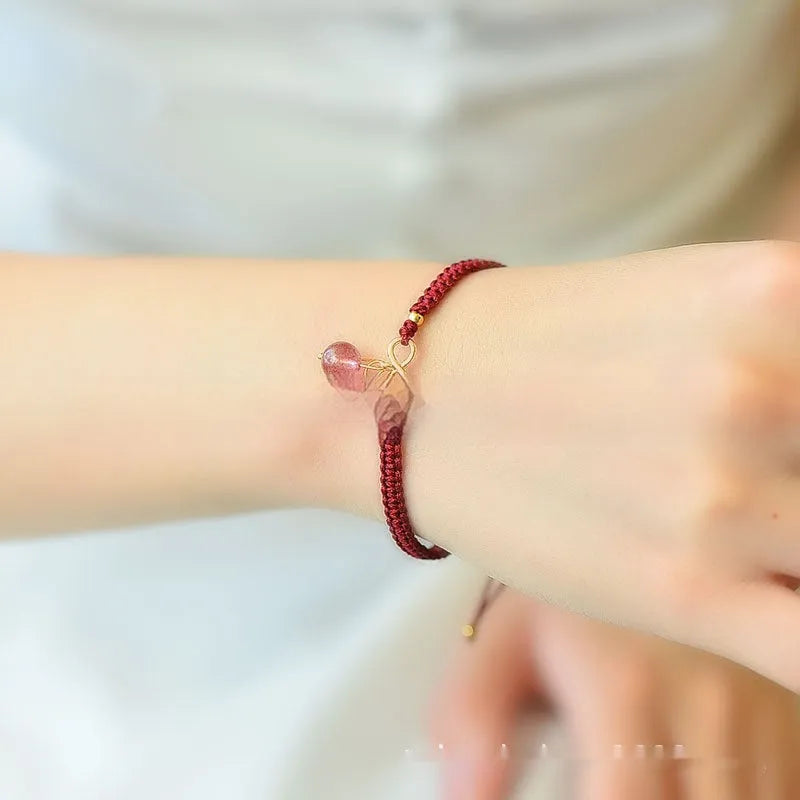 Natural strawberry quartz cherry bracelet for women with crystal fruit charms
