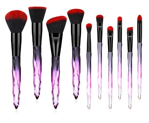 10 crystal diamond foundation brushes with synthetic bristles in black blue red yellow colour options
