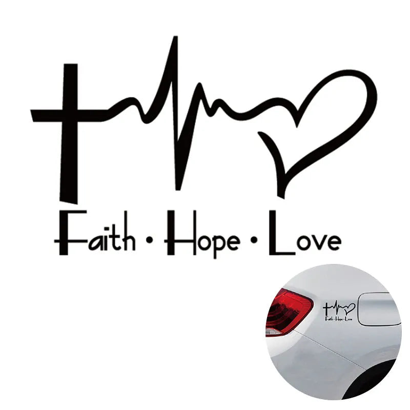 Faith Hope Love Plus wall sticker black PVC decal measuring 14.6x9cm
