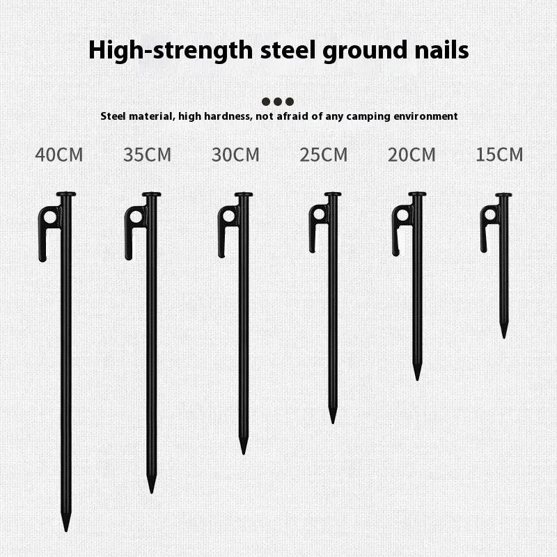 30cm black steel camping stake for tent and gazebo ground anchoring