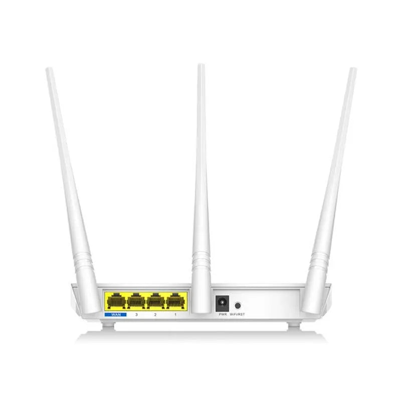 White wireless router with dual-band 2.4GHz and 5GHz support for wired broadband connections.