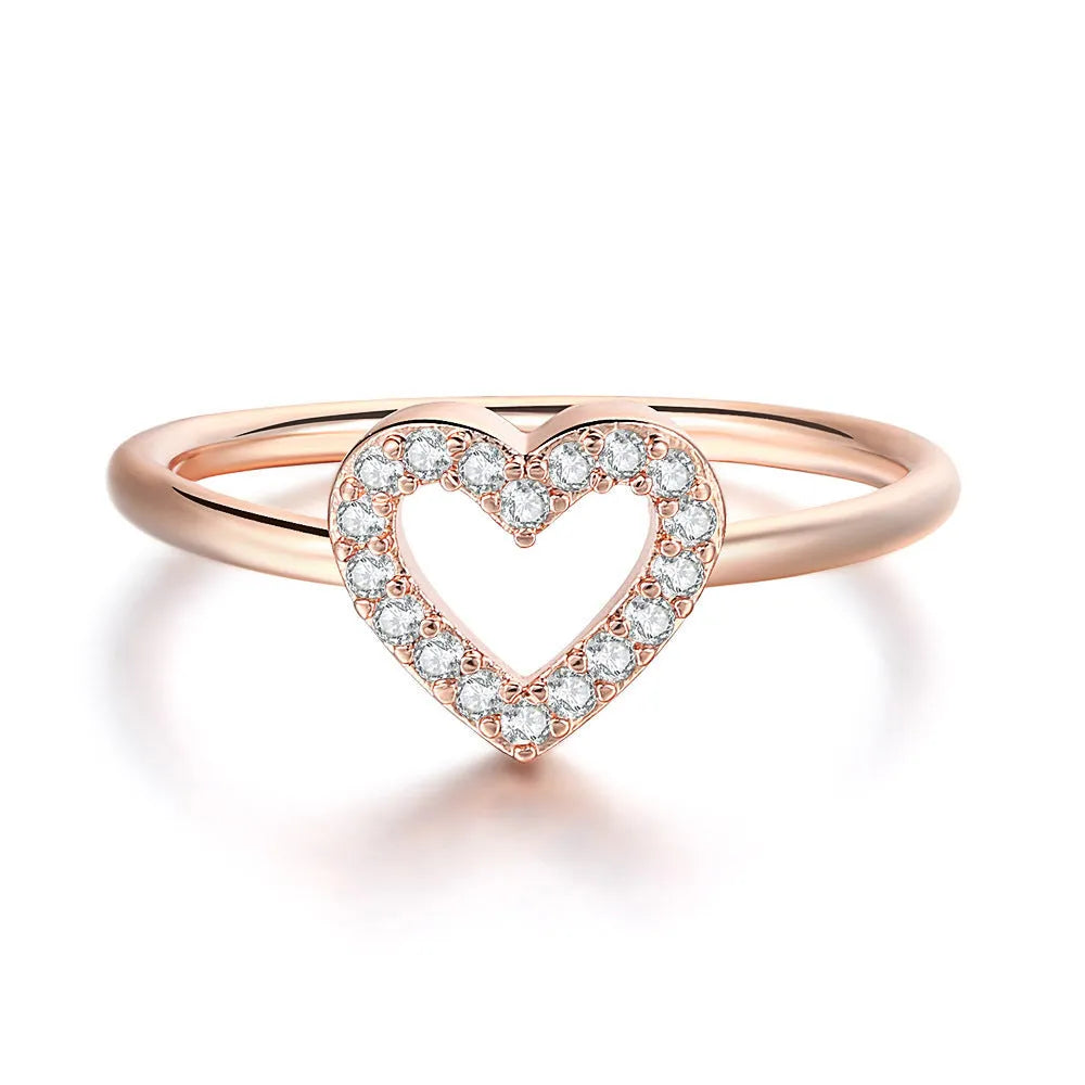 Fashion Fresh Heart ring in gold tone with white stone on copper base, women's size No 7