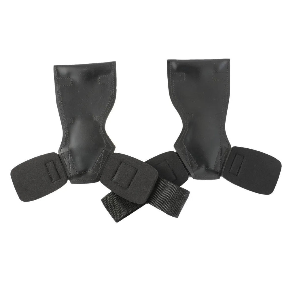 Black weightlifting booster hose with rubber palm protection and assist belts for grip training.