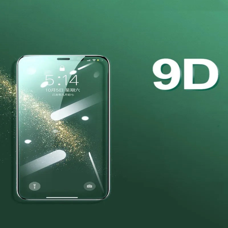 Tempered glass screen protector for iPhone models 11, X, XS, showing anti-fingerprint and HD features.