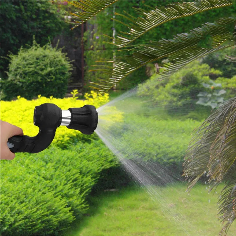 Handheld high pressure water spray gun in black with aluminum alloy head and ABS handle