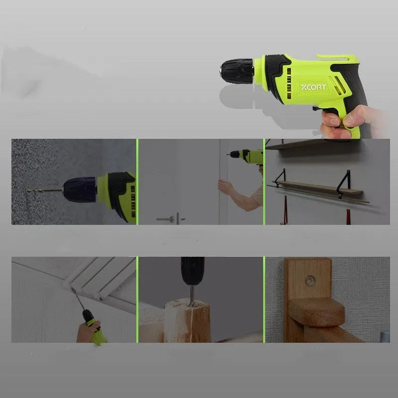 Pistol grip electric power drill with a 10mm chuck on a 220v cord.