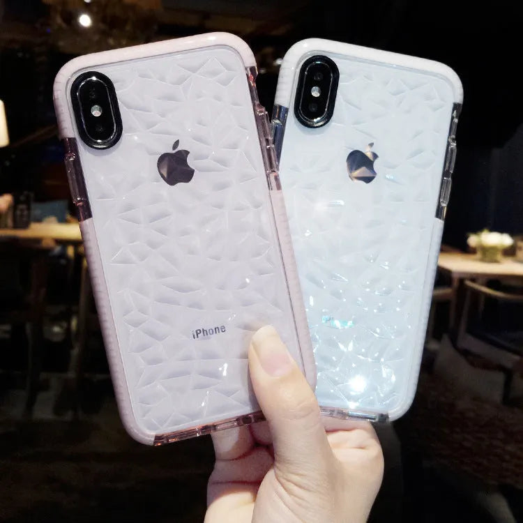 TPU striped iPhone back cover case in pink, white, and black border options for multiple iPhone models