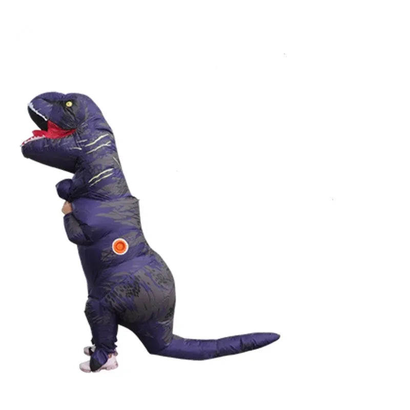 Inflatable Tyrannosaurus Rex dinosaur costume from Jurassic World, blue colour, with fan battery pack and shoe covers