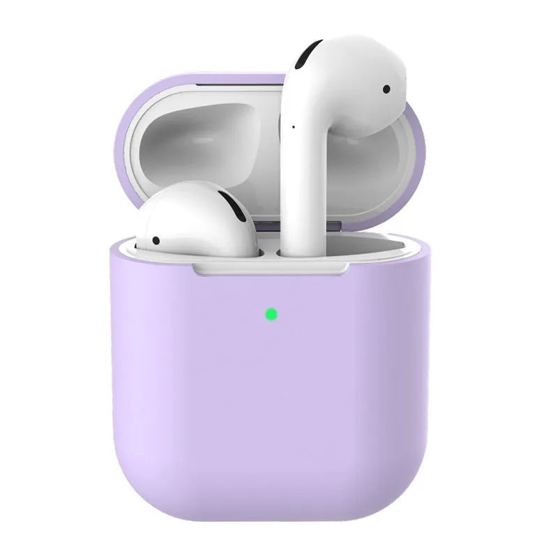 Silicone protective case for AirPods 2 shown in multiple colour options including black, blue, pink, and red.