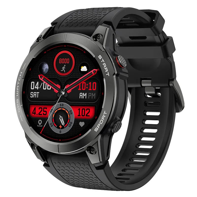 S53 black and orange outdoor GPS smartwatch with silicone strap on a wrist