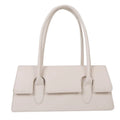 Women's small square shoulder bag in PU leather showing document compartment interior and stitching detail