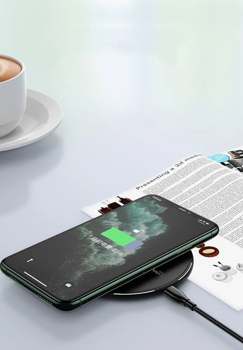 Kuulaa KL-CD16 black wireless disc charger for mobile phones with LED indicator light