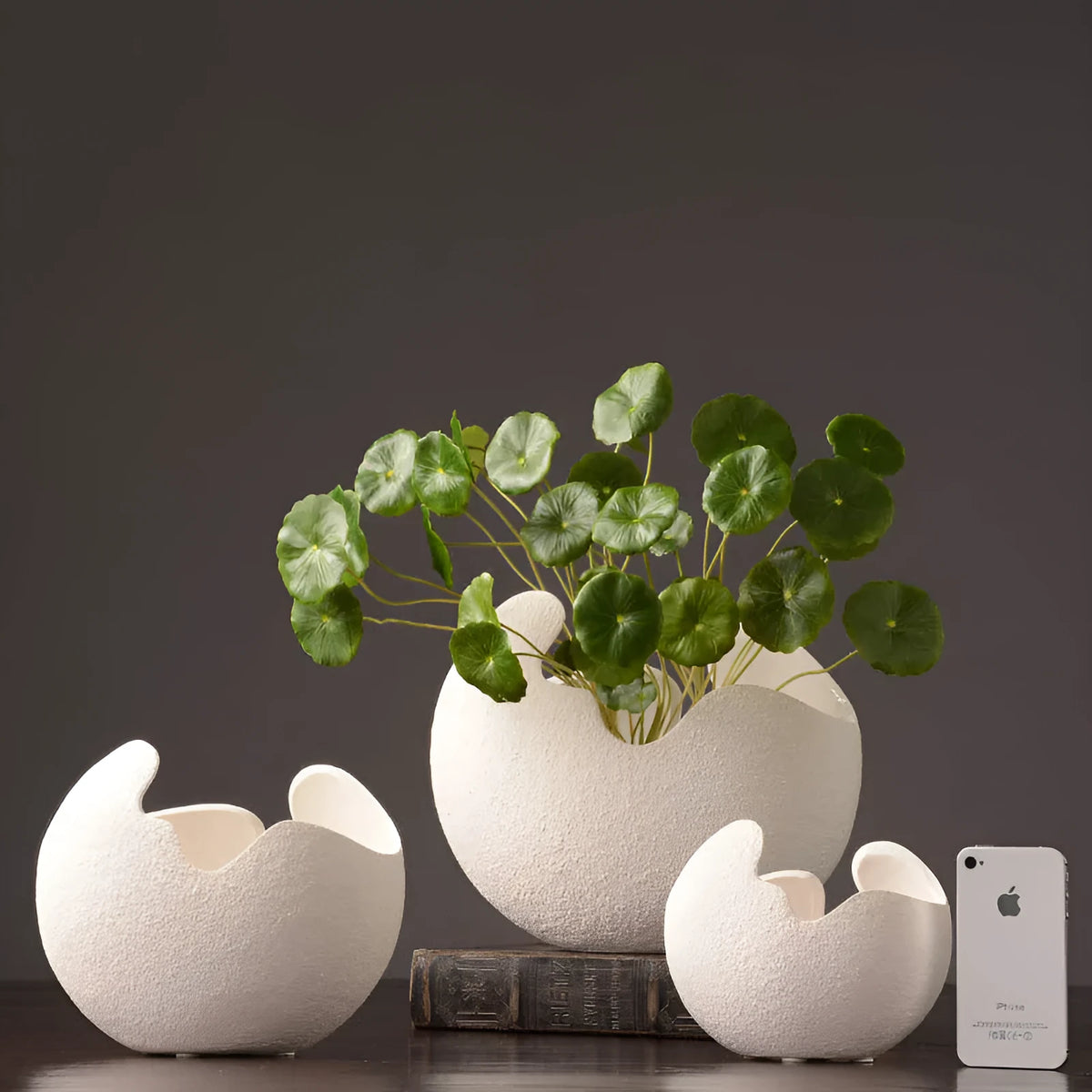 White ceramic vase set of three sizes for living room desktop study, simple modern countertop decor