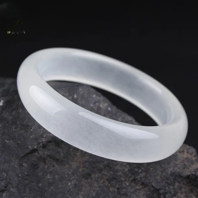 Gao Bing white jade bracelet in flat rod and round rod designs showing six size options